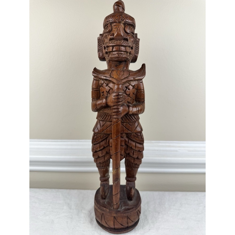 Vintage Hand Carved Wood Yaksha Guardian Statue Thai Temple Protector 13.5 Inch